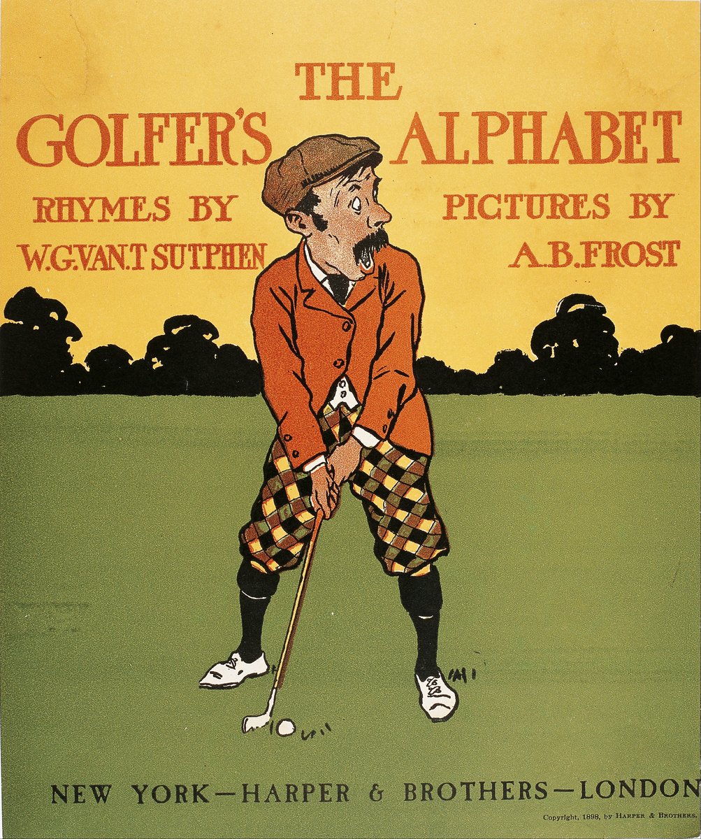 Couverture illustrée d'un livre de 1898, un golfeur en culottes à carreaux